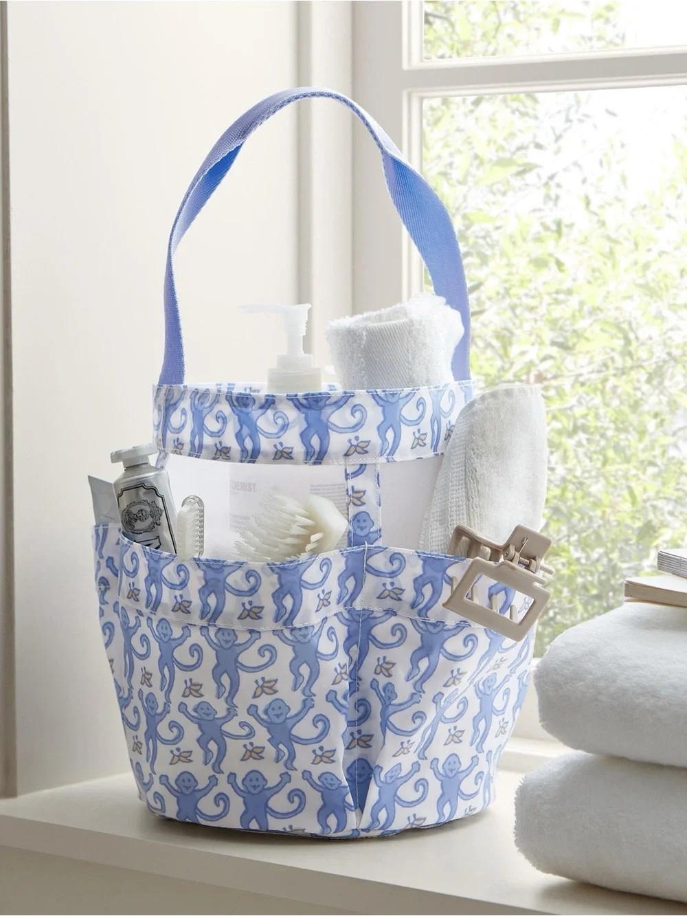 Roller Rabbit X Pottery Barn Teen / Monkey Shower Caddy in Cornflower Blue